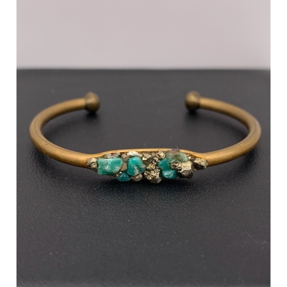 Marly Moretti Bracelet Cuff Bangle Brass Amazonite Stone Gems Designer Jewelry